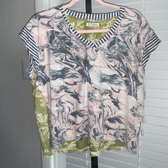 We the free paisley bohemian short sleeve vneck cotton blend tshirt oversized xs - Picture 6 of 8